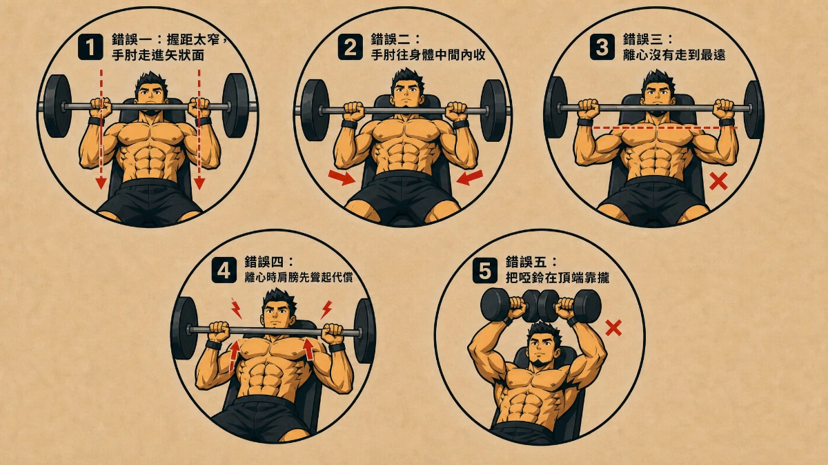 臥推這樣做對嗎？五個最常見錯誤姿勢與胸肌發力技巧完整拆解